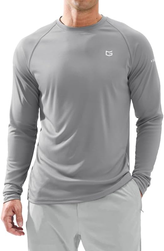 Men's UPF 50+ long sleeve fishing shirt, light grey