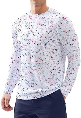 Men's UPF 50+ long sleeve fishing shirt, white colored dots