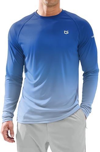 Men's UPF 50+ long sleeve swim shirt, gradient blue white