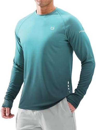 Men's UPF 50+ long sleeve swim shirt, gradient green grey