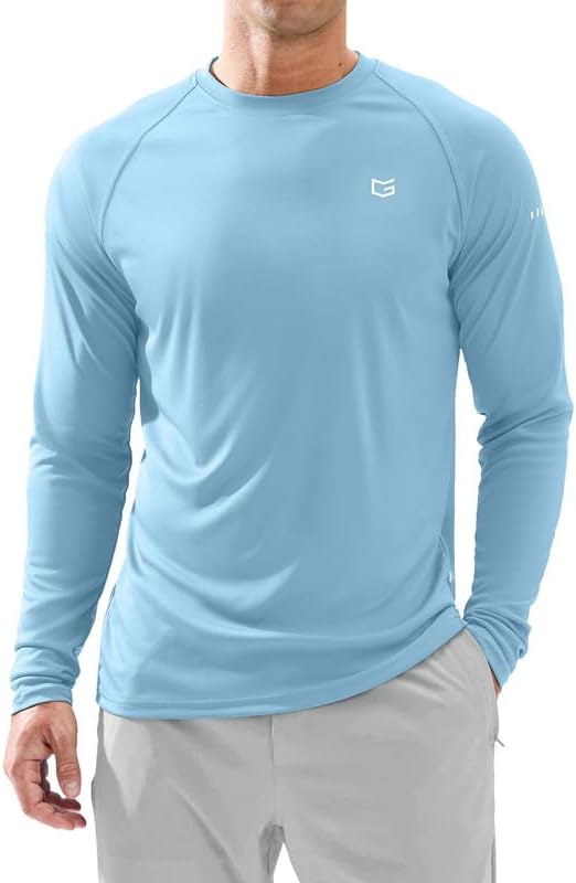 Men's UPF 50+ long sleeve swim shirt, light blue