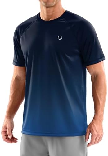 Men's UPF 50+ rash guard tee, gradient black blue