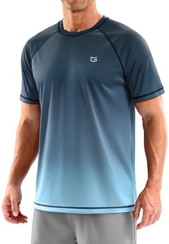 Men's UPF 50+ rash guard tee, gradient navy blue