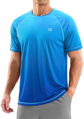 Men's UPF 50+ rash guard tee, gradient vivid blue