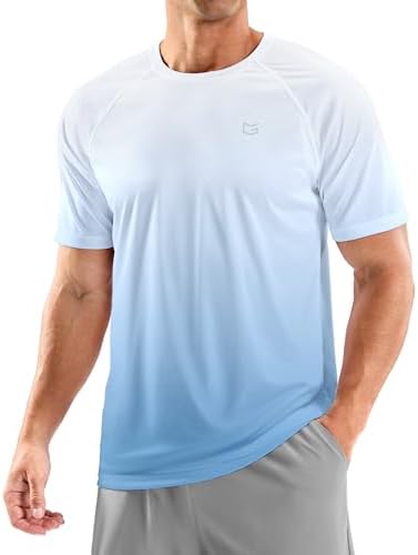 Men's UPF 50+ rash guard tee, gradient white blue