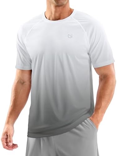 Men's UPF 50+ rash guard tee, gradient white grey