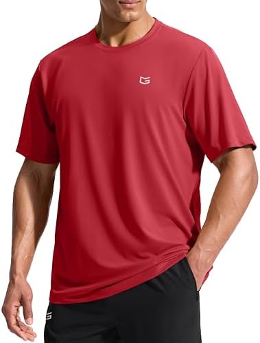 Men's UPF 50+ short sleeve rash guard, red