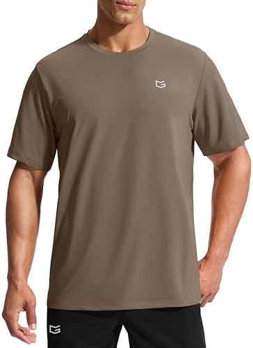 Men's UPF 50+ short sleeve rash guard, taupe