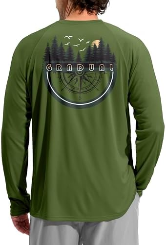 Men's UPF 50+ sun hoodie, army green compass