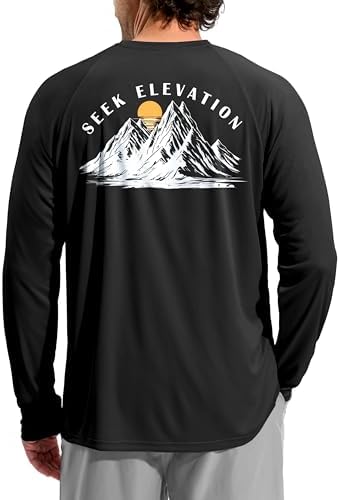 Men's UPF 50+ sun hoodie, black white mountain