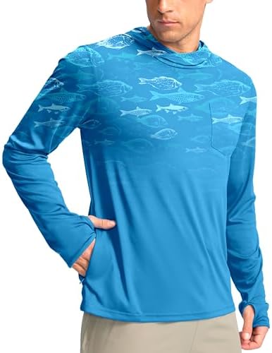 Men's UPF 50+ sun hoodie, blue fish