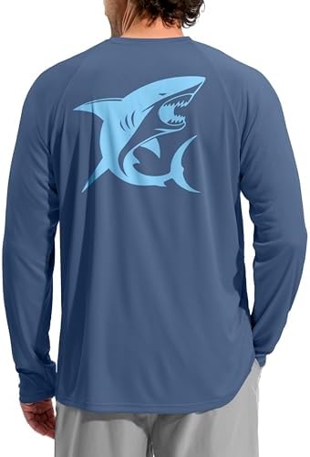 Men's UPF 50+ sun hoodie, grey blue shark