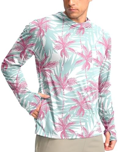 Men's UPF 50+ sun hoodie, pink coconut tree