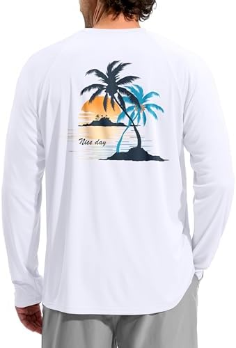Men's UPF 50+ sun hoodie, white coconut tree