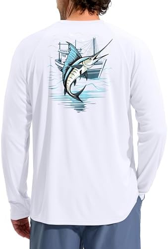 Men's UPF 50+ sun hoodie, white marlin