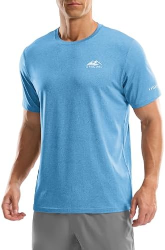 Men's UPF 50+ swim tee, heather blue