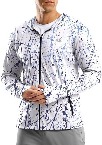 Men's UPF 50+ zip-up sun hoodie, blue splashed