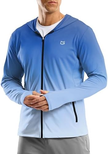 Men's UPF 50+ zip-up sun hoodie, blue / white gradient