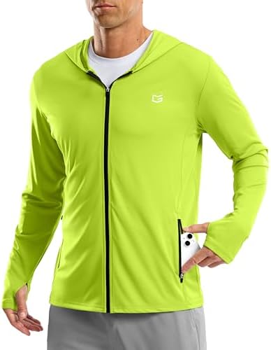 Men's UPF 50+ zip-up sun hoodie, fluorescent green