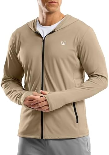 Men's UPF 50+ zip-up sun hoodie, khaki