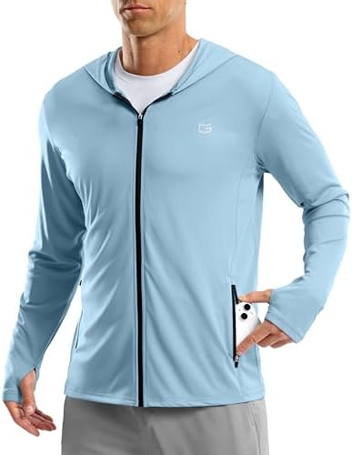 Men's UPF 50+ zip-up sun hoodie, light blue
