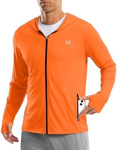 Men's UPF 50+ zip-up sun hoodie, orange