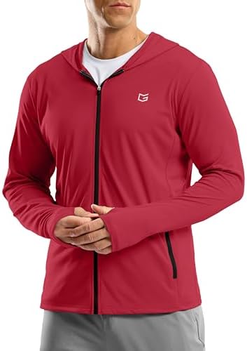 Men's UPF 50+ zip-up sun hoodie, red