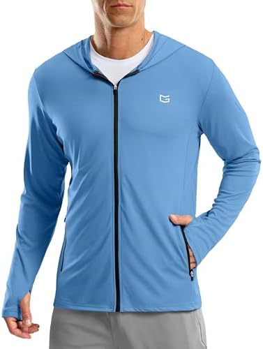 Men's UPF 50+ zip-up sun hoodie, sky blue