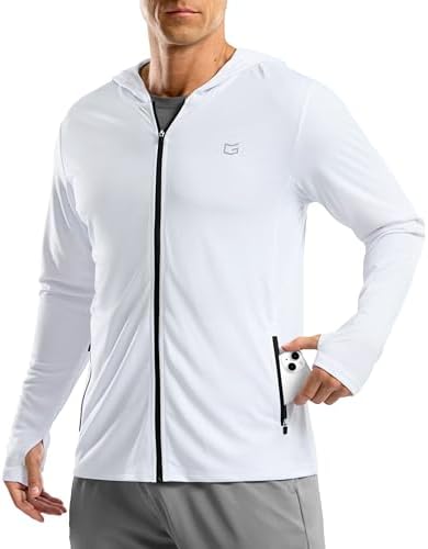 Men's UPF 50+ zip-up sun hoodie, white