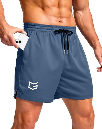 Men's workout shorts, three inseams, dusty blue