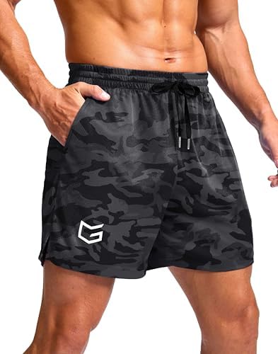 Men's workout shorts, three inseams, grey camo