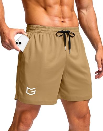 Men's workout shorts, three inseams, khaki