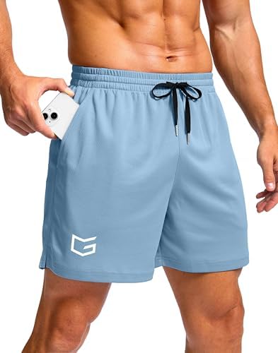 Men's workout shorts, three inseams, light blue