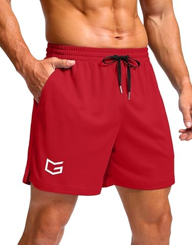 Men's workout shorts, three inseams, red