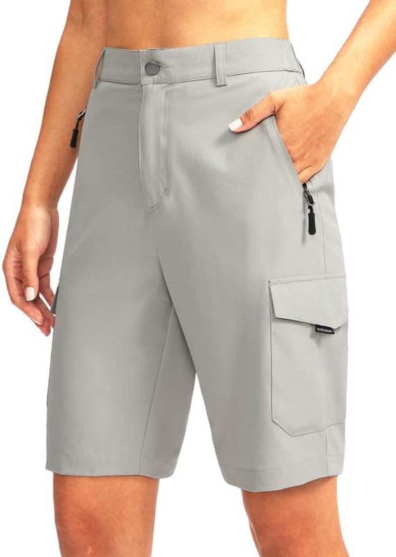 Women's 10" hiking shorts, five pockets, bright grey