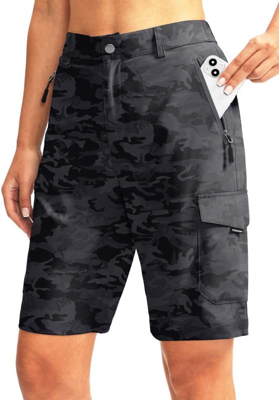 Women's 10" hiking shorts, five pockets, grey camo