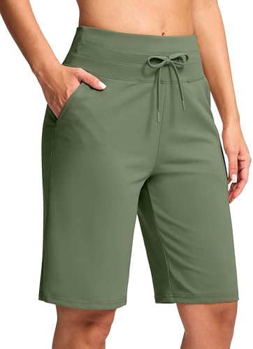 Women's 10" knee-length bermuda shorts, olive green