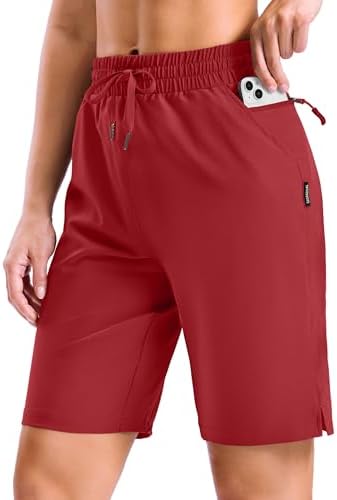 Women's 11" hiking shorts, four pockets, deep red