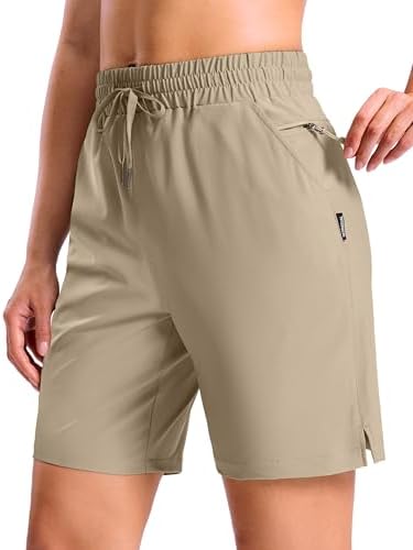 Women's 11" hiking shorts, four pockets, light khaki green