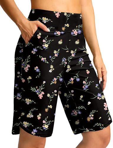 Women's 11" swim board shorts, black floral