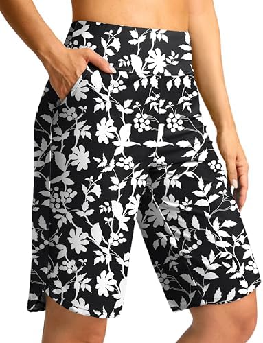 Women's 11" swim board shorts, white flower