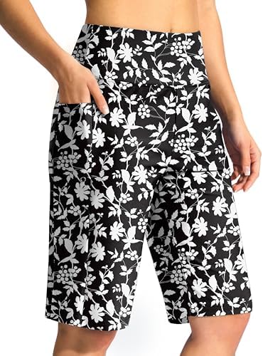 Women's 11" swim shorts with liner, black flower