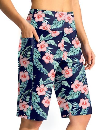 Women's 11" swim shorts with liner, navy flower
