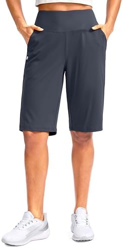 Women's 12" high-waist bermuda shorts, dusty blue