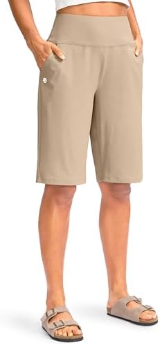 Women's 12" high-waist bermuda shorts, khaki
