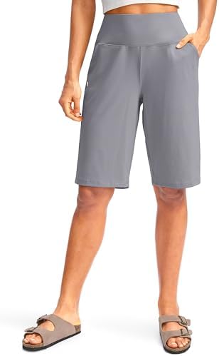Women's 12" high-waist bermuda shorts, light grey