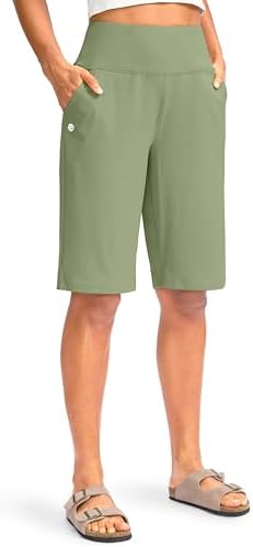 Women's 12" high-waist bermuda shorts, vibrant green