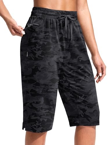 Women's 13" hiking shorts, three pockets, grey camo