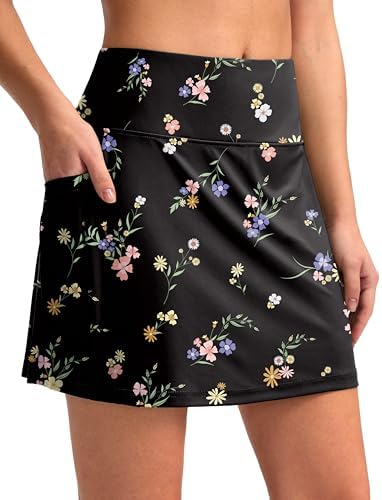 Women's 16" swim skirt, black floral