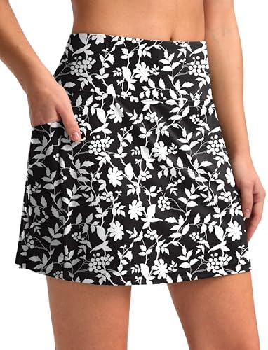 Women's 16" swim skirt, white flower